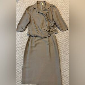 Designer Patrick Christopher Mocha Silk Two Piece (midi Skirt & Blouse) 14